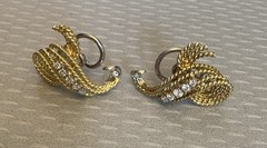 Natural Diamond Earrings Estate Vintage Rope Swirl Omega Clip 14K Gold 10.8g
