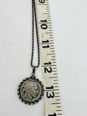 Vintage 1937 Buffalo Nickel Coin Pendant 925 Sterling Silver Chain 15-grams