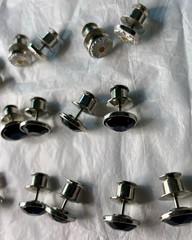 Button Earings Lot Onyx Pearl Tones & Daisies Silvertone Metal Push Backings