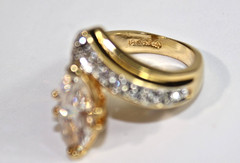Vintage Asymmetrical Bypass Cocktail Ring Marquise Cut Faux Diamond 18K GP Size