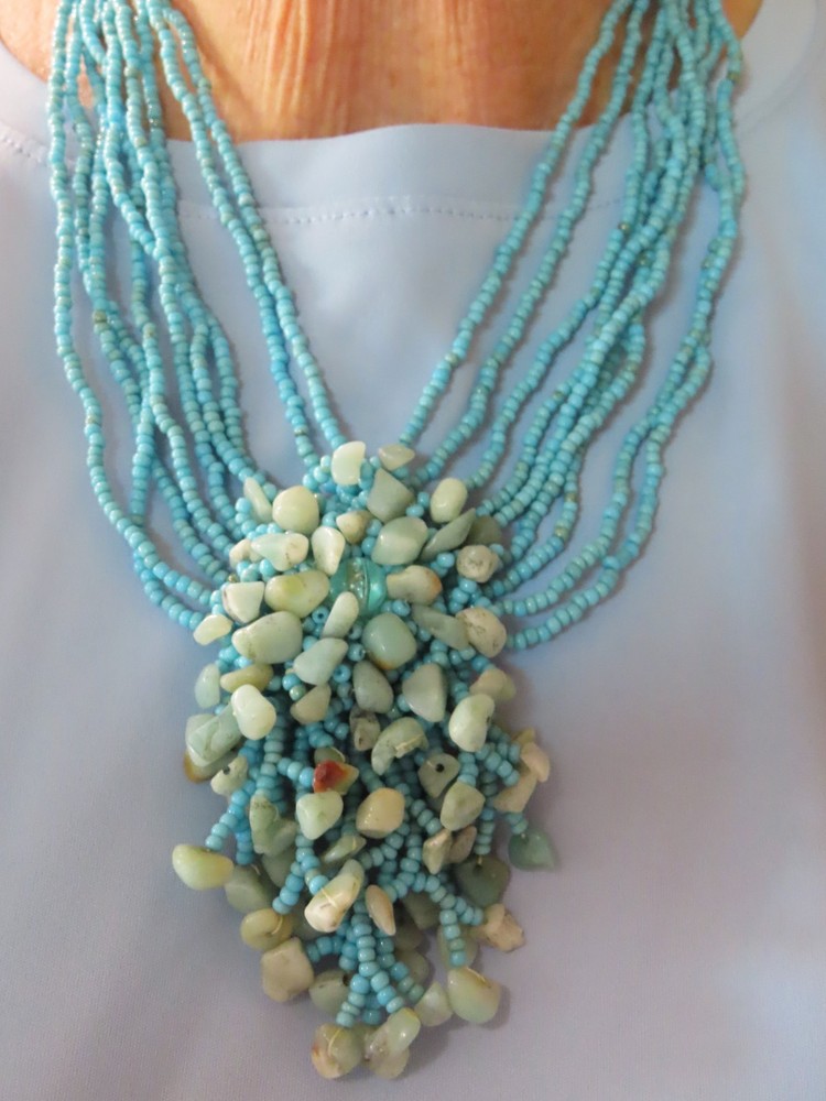 Vintage Contemporary BALI Chunky Multi Strand Teal Necklace