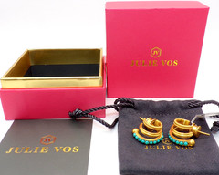 JULIE VOS 24K GP HYDRA TRIPLE HOOP Turquoise Blue Post Pierced GOLD EARRINGS NIB