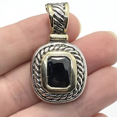 Vintage Twisted Cable Renaissance 2-Tone Black Onyx Cubic Zirconia Pendant