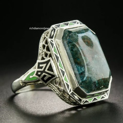 1930’s Vintage Art Deco Chalcedony (20 x 17 mm) Quartz In 925 Solid Silver Ring