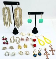 Lot of 14 Pairs of Pierced Earrings Mix Designs & Materials Vintage & New E-80
