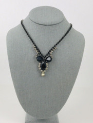 Vintage Estate Jet Black Clear Glass Rhinestone Necklace Elegant Long 24″