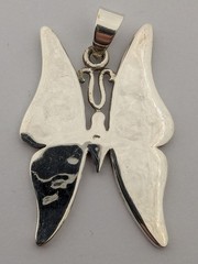 925 Sterling Silver Butterfly Pendant. Shell Inlay. 10.7 Grams. 30mm Wide x 45mm