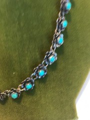 Vintage Antique Mexico/Indian Sterling Silver Stamped Turquiose 18″ Necklace 30g