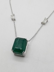 $60,000 NEW 16.78ct GIA Colombian Emerald VS H Diamond 18k White Gold Necklace