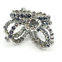 Brooch Vintage Silver Tone Layered Bow Smoky Rhinestone Statement Pin Accessory
