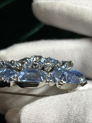 Vintage WEISS Blue Rhinestone Brooch & Clip Earrings Married Set Signed 1950s