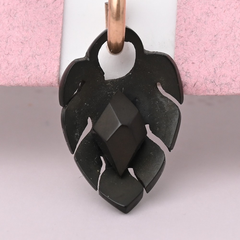 Antique Victorian Upcycled Vulcanite Feather Rose Gold Filled Pendant