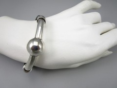 UNIQUE PEPE CERROBLANCO MEXICAN STERLING SILVER MODERNIST LEATHER BRACELET 18G
