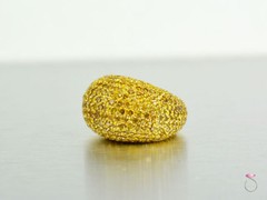 Fancy Yellow Diamond Eternity Ring, Huge Dome 18k Gold Ring 12 carats. Size 7