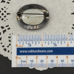 Vintage Sterling Silver 925 Blue White Porcelain Delft Style Oval Pin Brooch