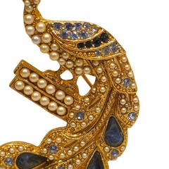 Vintage Style Elegant Rhinestone & Faux Pearl Peacock Bird Brooch Goldtone