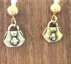 Sensible Solutions Earrings Handbag Shape Golden Tone 24k Gold Overlay 0.8”L 0.5