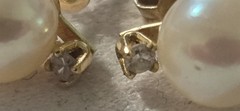 Vintage 14K Yellow Gold Akoya Cultured Pearl Diamond Stud Earrings Fine Estate