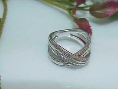 Vtg Sterling 18k Gold clad 1.00ct Diamond Criss Cross Ring Baguettes Sz8-7.9Gr