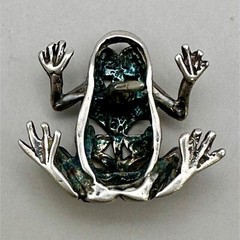 Frog Lapel Pin Scroll Intricate Design Signed Jezlaine Sterling Silver 925