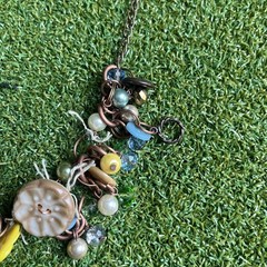 Vintage Button & Pearl Cluster Necklace Handmade Copper Boho Chic Jewelry