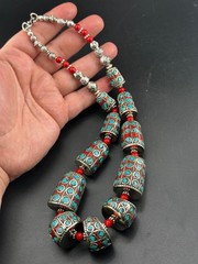 Beautiful Tibetan Nepalese Tube Vintage Turquoise Coral Handmade Necklace