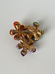 Vintage SWOBODA Brooch Flower Gemstone Pearls Jade Amethyst Carnelian