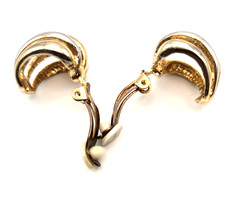 Vintage Shiny Large Clip-On Huggie Earrings Gold/Silver Tone 1970s-1990s