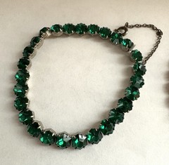 2 Sterling Silver ART DECO Christmas Red Green Hexagon Rhinestone Bracelets Sz S