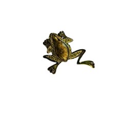 Vtg Lauren Conrad Enamel Leaping Frog Brooch Gold Tone Rhinestone Pin Signed LC