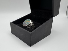 Vintage 925 Sterling Silver Abalone Turquoise Rainbow Inlay Ring Sz 9 9.3g