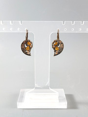 Vintage Crescent Teardrop Lever Back Silver Tone Dangle Earrings Yellow Boho