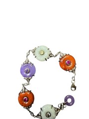 Vintage Art Deco Czech Glass Bracelet Multi Color Silver 925 Purple Red White