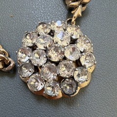 Barclay Signed Gold Tone Curb Chain Bracelet Box Clasp Rhinestone Flower Charm