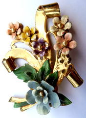 Vintage Sterling Silver Gold Wash Floral Brooch — 3.0″ x 2.0″ — 22.1 g — Enamel