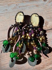 VTG Colorful Party Earrings Statement Retro Dangle Beaded Pierced 80s