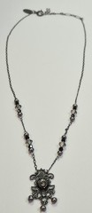 Vintage LIZ PALACIOS Necklace Dainty Crystal Pearl Black & Grey Delicate Signed