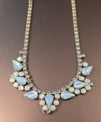 Vintage Pastel Blue/White Pearlized Stones/Rhinestone Necklace
