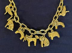 Vintage Laurel Burch Goldtone Charm Necklace Animal Charms Cat 19 Inches