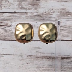 Vintage Clip On Earrings Rounded Square Irregular Gold Tone – Fair Condition
