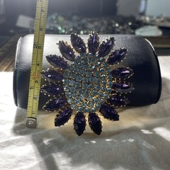 Vintage Blue And Purple Made In Austria Stamped Rhinestone And Gold Tone Brooch