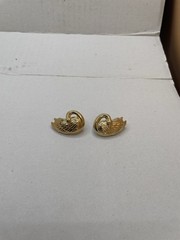 Vintage Gold Tone Swan Post Earrings Romantic Bird Costume Jewelry Pierced Earri