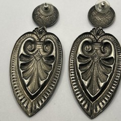 3.5” VTG Silver-tone Oversized Sacred Hearts Ornate Dangle Drop