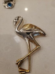 Antique Art Deco Signed Uncas Mfg Co Sterling 4″ Flamingo Pin Glass Eye Mint!