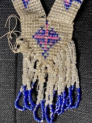 1920s Flapper Deco Sautoir Necklace, Very Good Antique Condition, Ecru/Blue/Pink