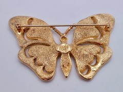 Vintage Signed JACKIE ORR Pastel Blue Pink Rhinestone Butterfly Brooch Pin J31