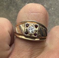 Vintage 14k GE Cubic Zirconia & Ruby Man’s Ring Size 12.75
