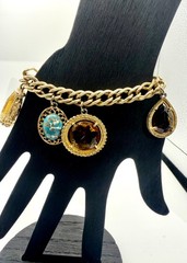 Vintage Etruscan Revival Style Charm Bracelet Watch Fob Style Gold Tone 7 1/8”