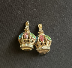 Rare Barclay Rhinestone Charm Bracelet Earrings Crown King Queen Costume Jewelry