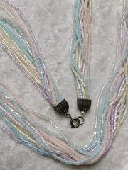Vintage Long Pastel Pink Blue Green Microbead Multistrand Necklace 26in